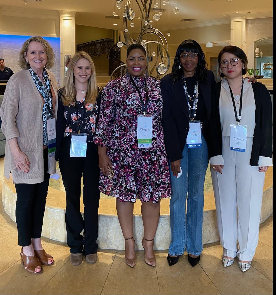 ASGW Conference Attendees: Dr. Cheryl Justice, Lindsey Donald, Chiquita Holmes, Dr. Joan Looby, Tinmuk Li.